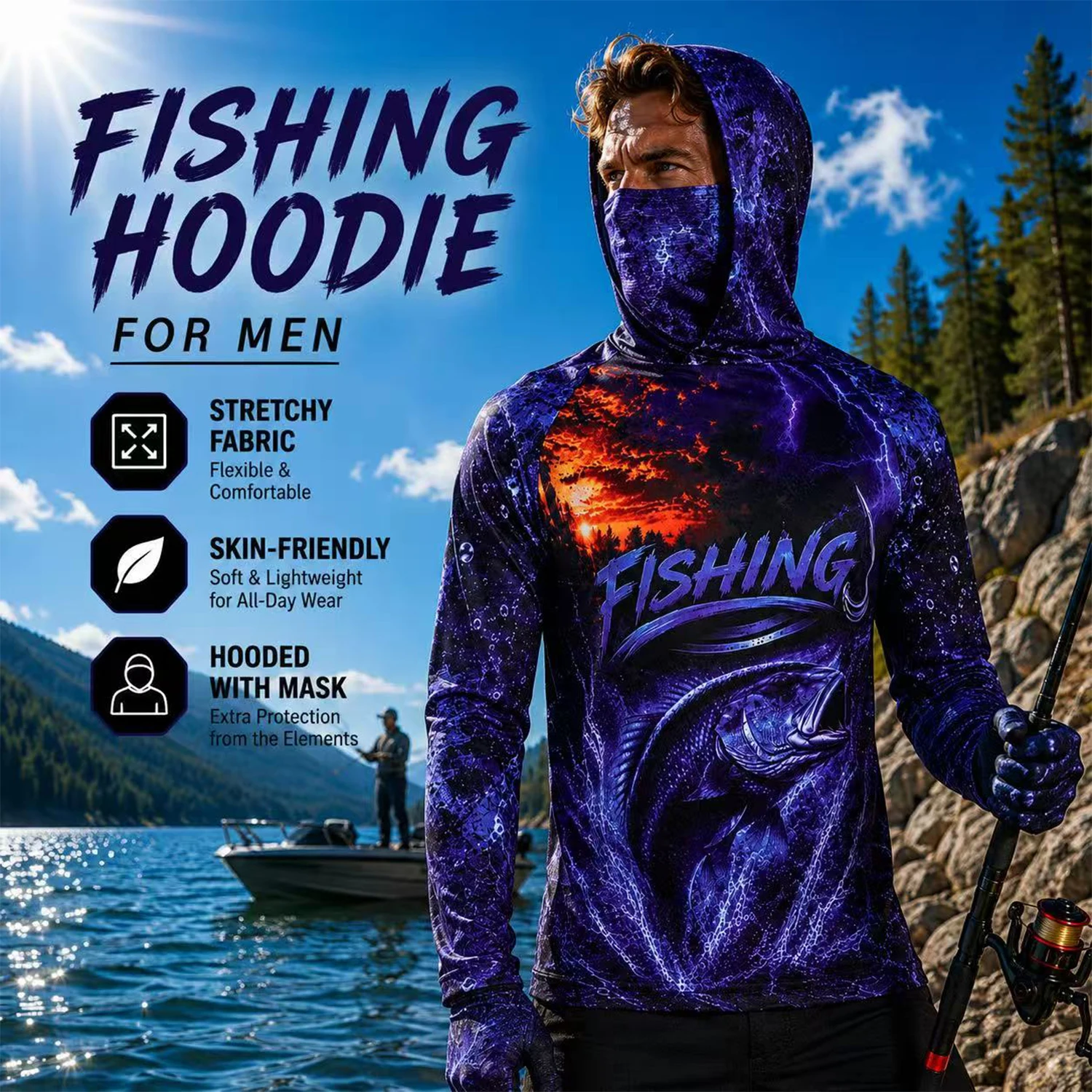 Fishing Shirt Uv Protection - T-shirt de pêche à capuche pour